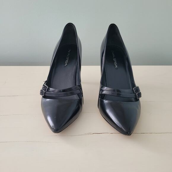 Via Spiga Black Patent Leather Stiletto Heels Double Buckle Pumps 9.5 - Picture 7 of 14